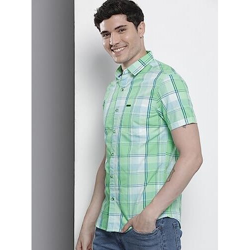The Indian Garage Co Men's Checkered Slim Fit Shirt (0323-Shsmch-05-02_Green Xl)
