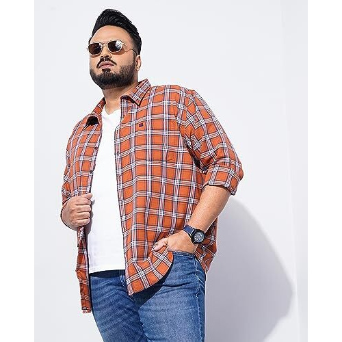 Hardsoda Men's Plus Fit Shirt (0223-Plsh-10_Rust Orange 6Xl)