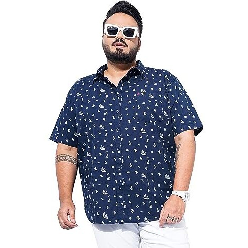Hardsoda Men's Plus Fit Shirt (0223-Plsh-35_Navy 5Xl)