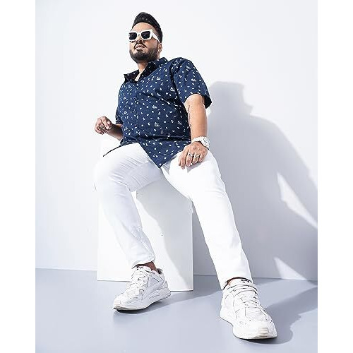 Hardsoda Men's Plus Fit Shirt (0223-Plsh-35_Navy 5Xl)