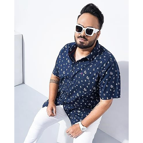Hardsoda Men's Plus Fit Shirt (0223-Plsh-35_Navy 5Xl)
