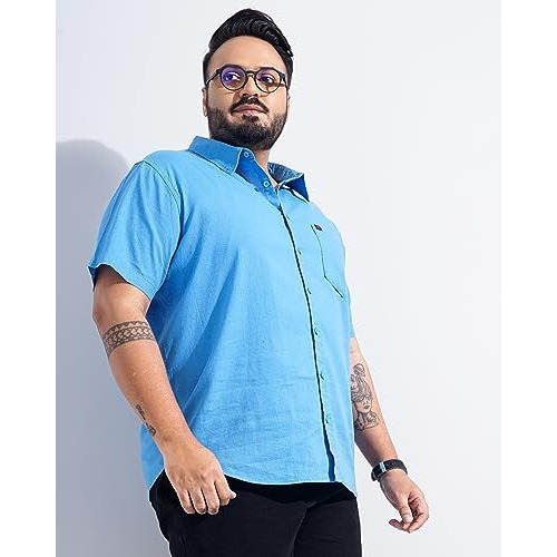 Hardsoda Men's Plus Fit Shirt (0423-Pl-Hslin01-02_Tranquil Blue 4Xl)