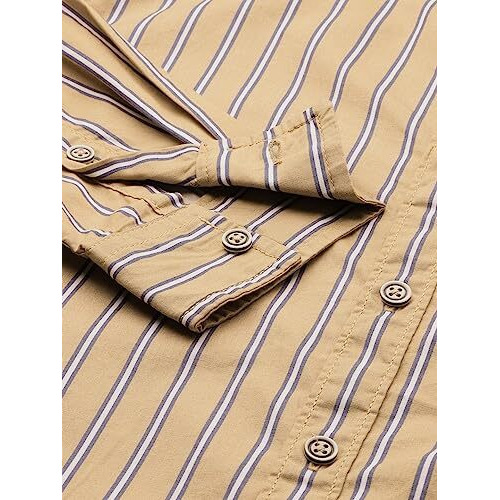 The Indian Garage Co Men's Cotton Striped Slim Fit Shirt (0523-Shppcs-01-01_Khaki S)