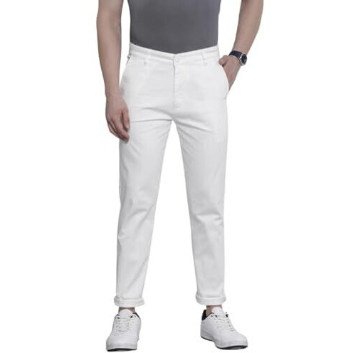 The Indian Garage Co Men Slim Fit Solid Mid-Rise Stretchable Chinos Bright White