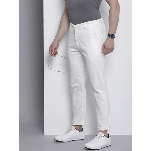 The Indian Garage Co Men Slim Fit Solid Mid-Rise Stretchable Chinos Bright White