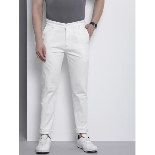 The Indian Garage Co Men Slim Fit Solid Mid-Rise Stretchable Chinos Bright White