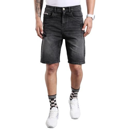 The Indian Garage Co Men Regular Fit Solid Mid-Rise Denim Shorts