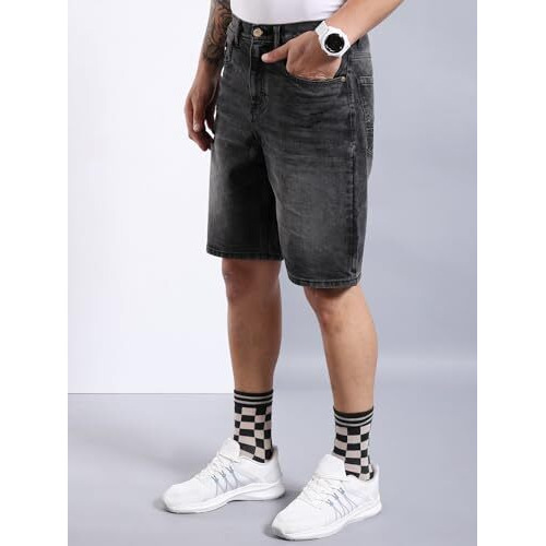 The Indian Garage Co Men Regular Fit Solid Mid-Rise Denim Shorts