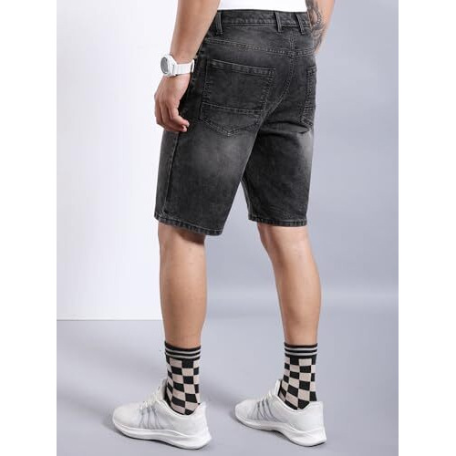The Indian Garage Co Men Regular Fit Solid Mid-Rise Denim Shorts