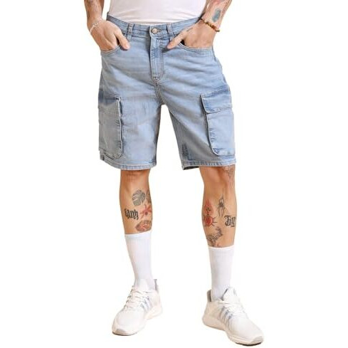 The Indian Garage Co Men G-505-Cargo Shorts Solid Mid-Rise Denim Cargo Shorts