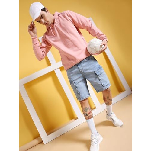 The Indian Garage Co Men G-505-Cargo Shorts Solid Mid-Rise Denim Cargo Shorts