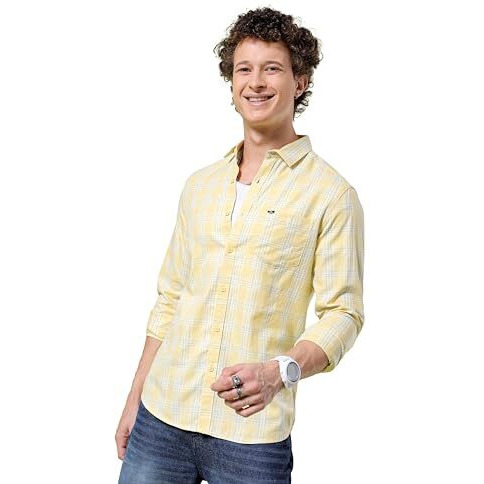 The Indian Garage Co Men's Slim Fit Shirt (0923-Shchyd-07-01_Yellow