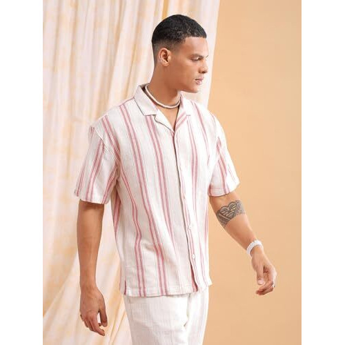 The Indian Garage Co Men's Relaxed Fit Shirt (0923-Shmkrs-02-01_Cream M)