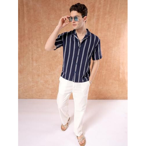The Indian Garage Co Men's Relaxed Fit Shirt (0923-Shmkrs-01_Indigo