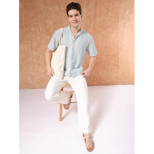 The Indian Garage Co Men's Relaxed Fit Shirt (0923-Shmkrs-05-01_Ice Blue