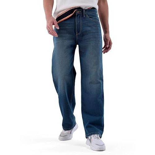 The Indian Garage Co Men Baggy Solid Mid-Rise Jeans Blue
