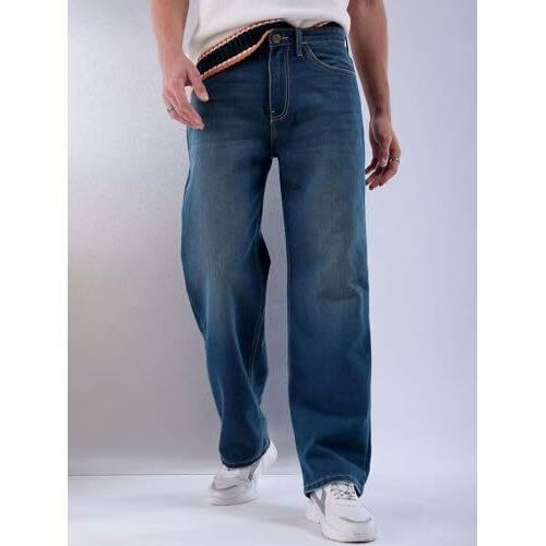 The Indian Garage Co Men Baggy Solid Mid-Rise Jeans Blue