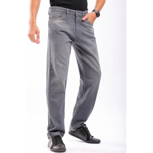 The Indian Garage Co Men Vintage Straight Fit Solid Mid Rise Jeans Grey, 32