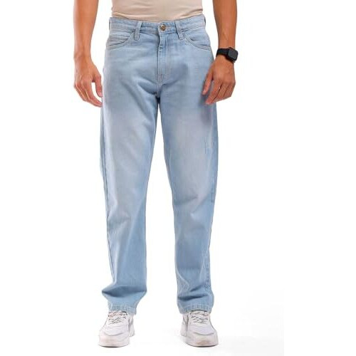 The Indian Garage Co Men Vintage Straight Fit Solid Mid Rise Jeans Blue, 34