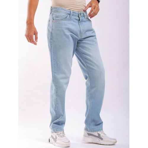The Indian Garage Co Men Vintage Straight Fit Solid Mid Rise Jeans Blue, 34