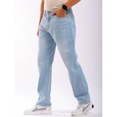 The Indian Garage Co Men Vintage Straight Fit Solid Mid Rise Jeans Blue, 34