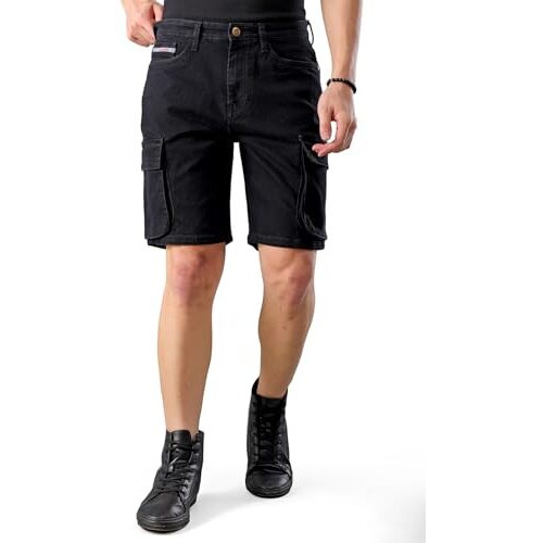 The Indian Garage Co Men G-505-Cargo Shorts Solid Mid-Rise Denim Cargo Shorts