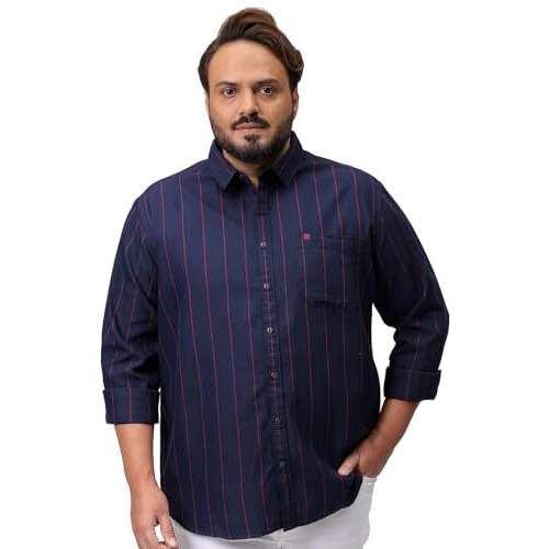 Hardsoda Men's Striped Regular Fit Shirt (0624-Hsstpsh-04-Navy-5Xl_Navy