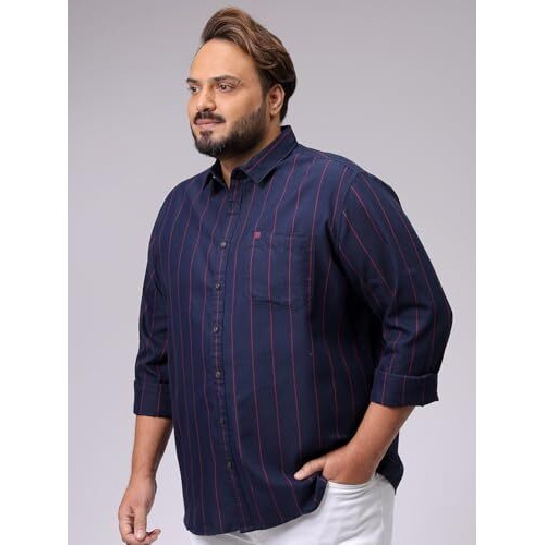 Hardsoda Men's Striped Regular Fit Shirt (0624-Hsstpsh-04-Navy-5Xl_Navy