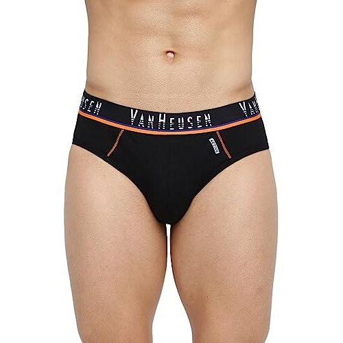 Van Heusen Active Men Briefs - Cotton Spandex - Swift Dry, Mesh Panel, Breathable_40004_Pure Black_Xl