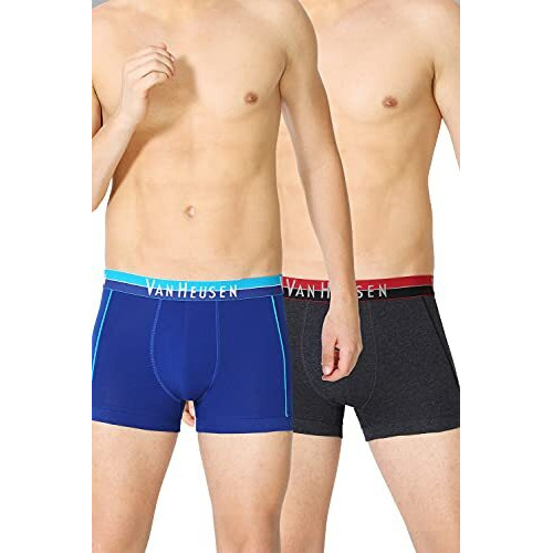 Van Heusen Men Trunks - Cotton Spandex - Pack Of 2 - Anti Bacterial, Colour Fresh, Moisture Wicking(Sodalite Blue, Anthra Mel_M)