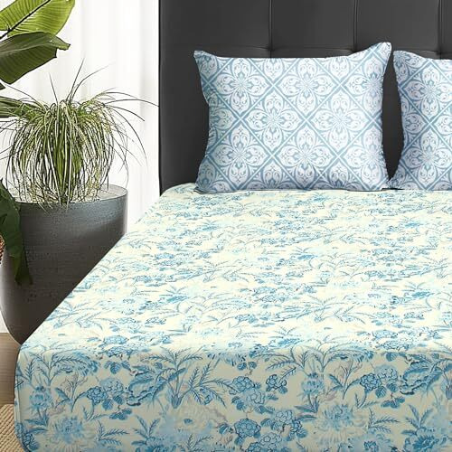Story@Home Bedsheet For Double Bed | 180 Tc | Off-White | Floral | 1 Piece Microfiber Bedsheet For Double Bed With 2 Pillow Covers (225 X 250 Cm) Perfect For Home Decor & Gifting | Microfiber Bedsheet