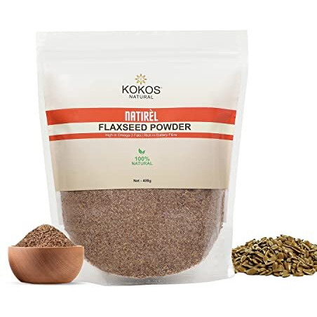 Kokos Natural Flax Seed Powder 400Gm | Gluten-Free & Rich In Dietary Fiber & Omega 3 | Fats For Improved Health, Digestion & Weight Loss | Vegan | Egg Substitute In Baking Recipes | Pack Of 1