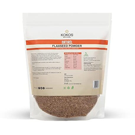Kokos Natural Flax Seed Powder 400Gm | Gluten-Free & Rich In Dietary Fiber & Omega 3 | Fats For Improved Health, Digestion & Weight Loss | Vegan | Egg Substitute In Baking Recipes | Pack Of 1
