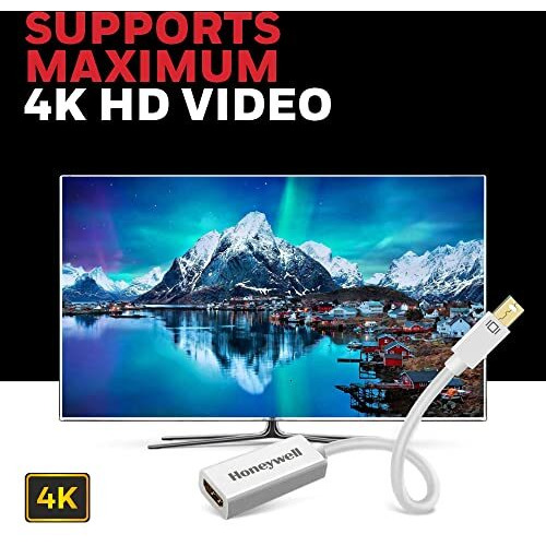 Honeywell Mini Display Port To Hdmi Adapter, 4K X 2K@30Hz Resolution, Transmission Speed Of 3.0 Gbps, Male-Female Adapter, Compatible With Led Displays, Laptops, Gaming Consoles, Projector- White