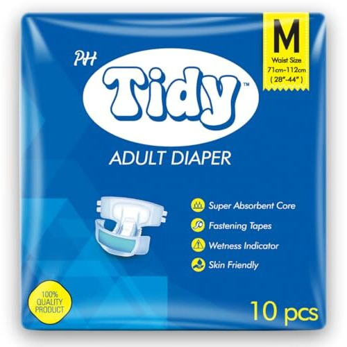 Ph Tidy Tape Style Super Absorbent | Unisex | Waist Size (28-44 Inches) Adult Diaper - M (10 Pieces)