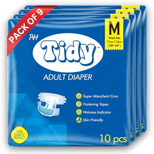 Ph Tidy Tape Style Super Absorbent | Unisex | Waist Size (28-44 Inches) Adult Diaper - M (90 Pieces)