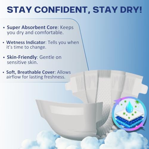 Ph Tidy Tape Style Super Absorbent | Unisex | Waist Size (44-61 Inches) Adult Diaper - L (60 Pieces)