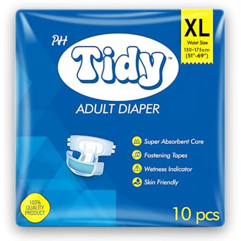 Ph Tidy Tape Style Super Absorbent | Unisex | Waist Size (51-69 Inches) Adult Diaper - Xl (10 Pieces)