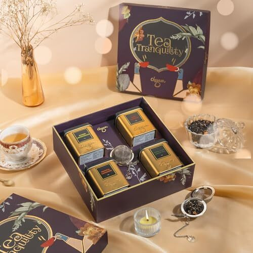 Chayam Tea Tranquility Gift Hamper | Premium Loose Leaf Blends With Stainless Steel Infuser | Kashmiri Kahwa, Masala Chai, Himalayan Green, Ginger Lemongrass | Luxury Wellness Gift Set For MotherS Day, Corporate Gifting & More