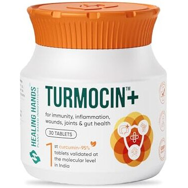 Healing Hands Turmocin Plus Tablets With Turmeric Ext. (Curcumin 95%) & Pepper For Boosting Immunity, Joints Health, Wound Healing - 30 Tablets Pack Of 1