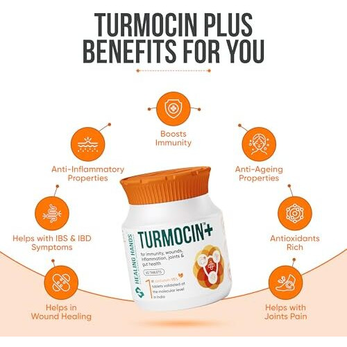 Healing Hands Turmocin Plus Tablets With Turmeric Ext. (Curcumin 95%) & Pepper For Boosting Immunity, Joints Health, Wound Healing - 30 Tablets Pack Of 1