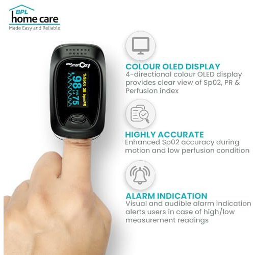 Bpl Medical Technologies Smart Oxy Finger Tip Pulse Oximeter (Black)|High Accuracy|Spo2|Perfusion Index| Oled Display| Ce Certified| Heart Rate - Black