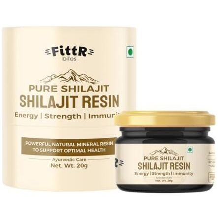 Fittr Bites Himalayan Shilajit/Shilajeet Original Resin 20G | For Endurance, Stamina, Immunity Booster | 75% Fulvic Acid | Lab Report Included