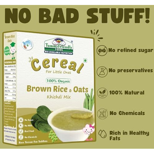 Tummyfriendly Foods Organic Brown Rice And Oats Khichdi Mix With Vegetables For Toddlers | Available In Trial Baby Packs Too | Organic Baby Food For 1 Year Old Baby | Shelf-Life 9 Month | 200G