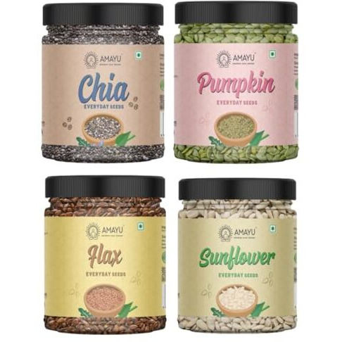 Amayu Healthy Raw Seeds Combo Pack | Chia Seeds, Pumpkin Seeds, Flax Seeds, Sunflower Seeds (200 Gm X 4) Immunity Booster | Healthy Snacks | Diet Food | Seeds For Eating (Pack Of 4)