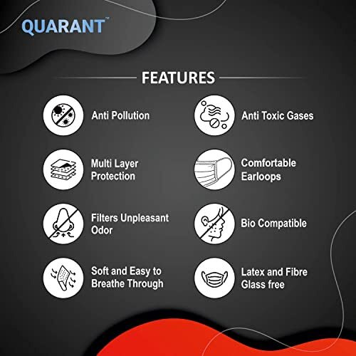 Quarant Meltblown Fabric 4 Ply Anti Pollution Activated Carbon Face Mask With Nose Clip And Reusable Travel Pouch, Iso Certified (Grey, Pack Of 50) For Unisex