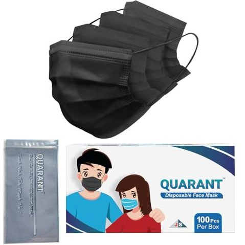 Quarant Meltblown - Dual Smms Fabric 4 Ply Anti Pollution Disposable Face Mask With Nose Clip And Reusable Travel Pouch (Black, Pack Of 100) For Unisex