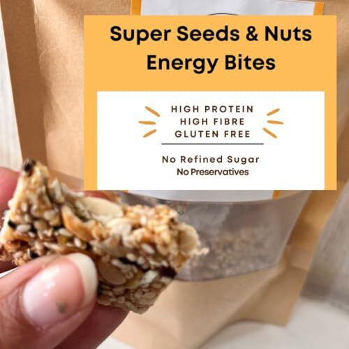Nihkan Superseeds & Nuts Energy Bites | Sugar-Free Energy Bars, Preservatives Free, High Protein Energy Bar | Made With Seeds, Nuts & Honey | Gluten Free Super Food Crunchy Chikki | 14 G X 7 Bites