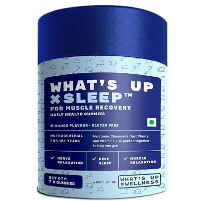 What's Up Wellness Melatonin 5 Mg Sleep Gummies|Tart Cherry And Chamomile Extracts For Muscle Recovery & Nerve Relaxation|Helps You Sleep Soundly | 7 Gummies