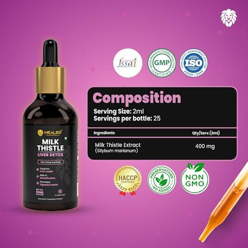 Healeo Milk Thistle Liver Detox Drops, 50Ml | Supports Liver Health, Aids Detoxification & Digestion | Milk Thistle Extract 400Mg